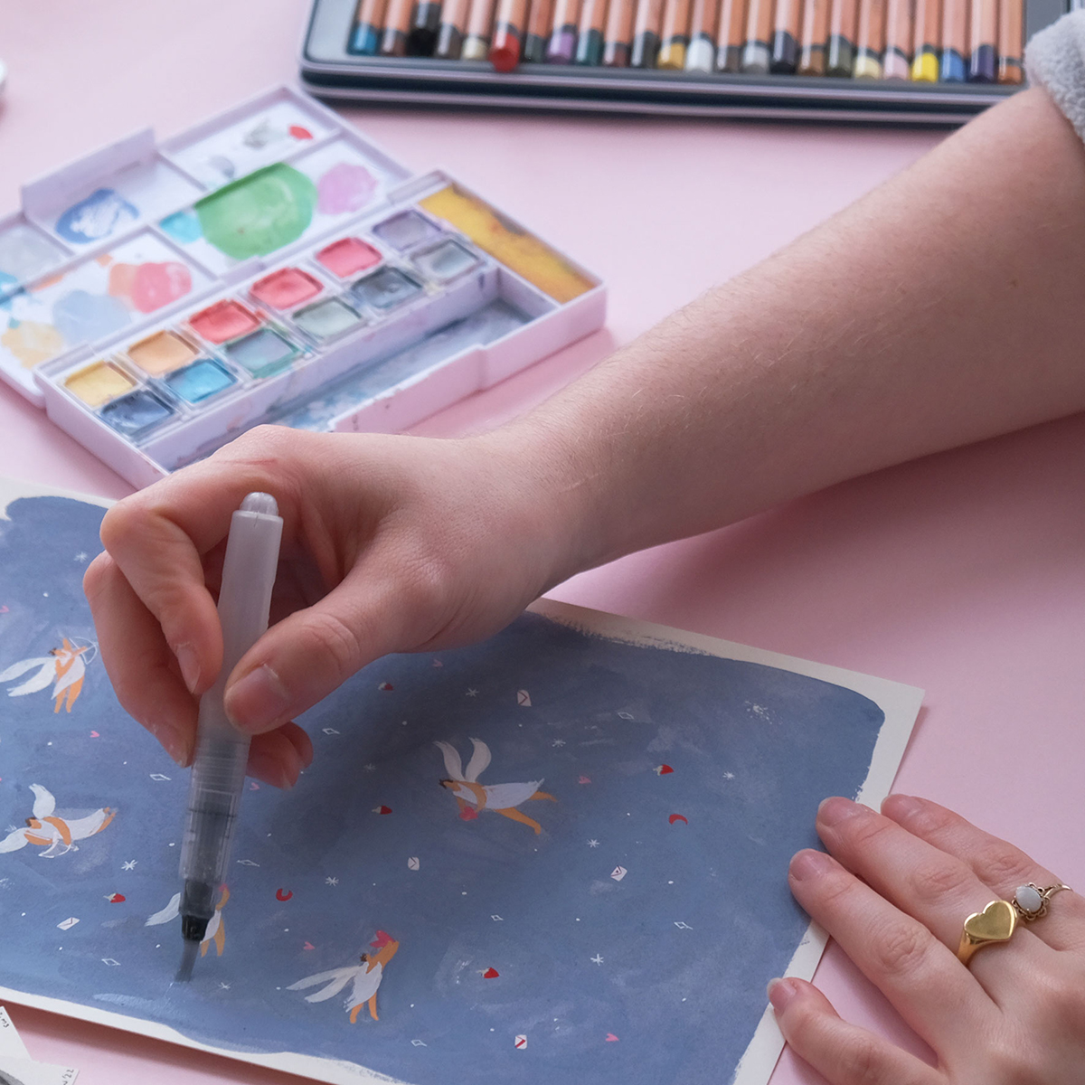 Malowanie amorków z Derwent Pastel Shades